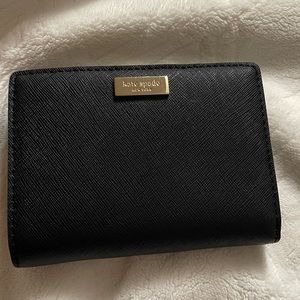 Kate spade black small bifold wallet with coin pouch. Gold hdw Saffiano leather.